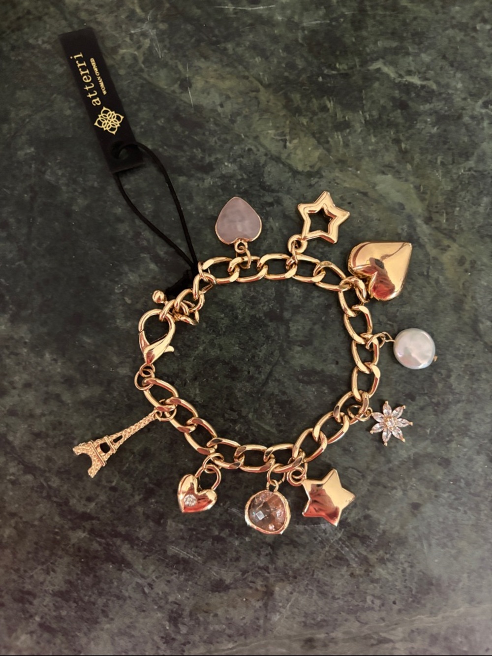 Atterri Charm Bracelet with Hearts, Stars & Pearl Accent